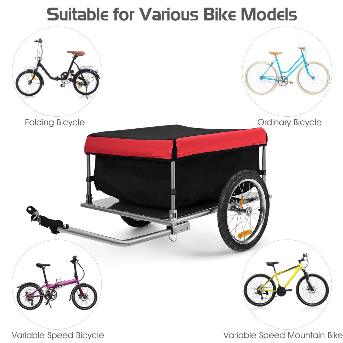 Cargo Bike Trailer, Folding Frame Quick Release 16" Wheels Bicycle Cargo Trailer
