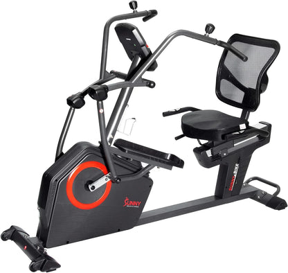 Sunny Health & Fitness Electromagnetic Recumbent Cross Trainer Exercise Elliptical Bike w/Arm Exercisers, Easy Access Seat & Exclusive SunnyFit�?App Enhanced Bluetooth Connectivity - SF-RBE4886SMART