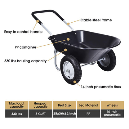 Dual Wheel Wheelbarrow, Heavy Duty Garden Cart, 330 lbs Capacity Utility Cart