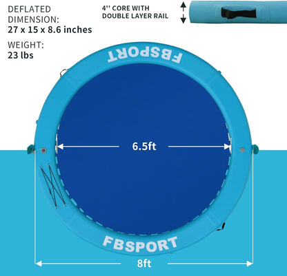 Inflatable Dock Floating Platform, 8ft Inflatable Water Hammock Floating Deck for Lake W/Cupholder, Round Floating Ring Float Ring, Pool Float Raft Lounger Island Platform Pad