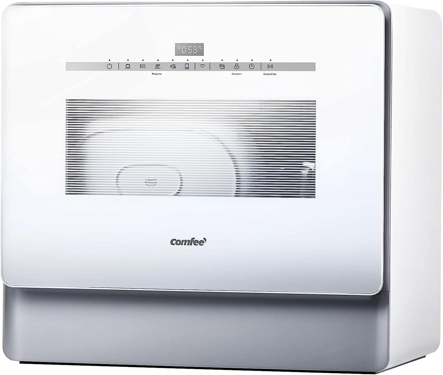 COMFEE' Portable Dishwasher Countertop with 5L Built-in Water Tank, No Hookup Needed, 6 Programs, 360?? Dual Spray, 192?H High-Temp& Air-Dry Function, Mini Dishwasher for RVs, White