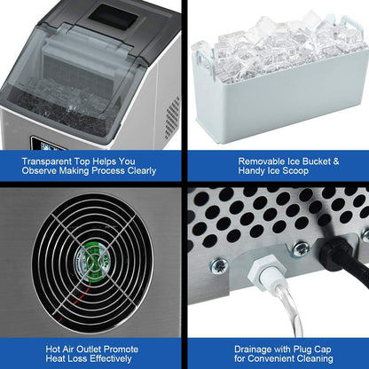 Countertop Ice Maker Machine, Stainless Steel, 48LBS/24H, Self-Clean Function