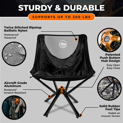 CLIQ Portable Folding Chair for Camping, Supports 300 Lbs