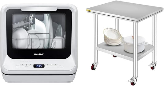 COMFEE' Portable Dishwasher Countertop with 5L Built-in Water Tank, No Hookup Needed, 6 Programs, 360?? Dual Spray, 192?H High-Temp& Air-Dry Function, Mini Dishwasher for RVs, White