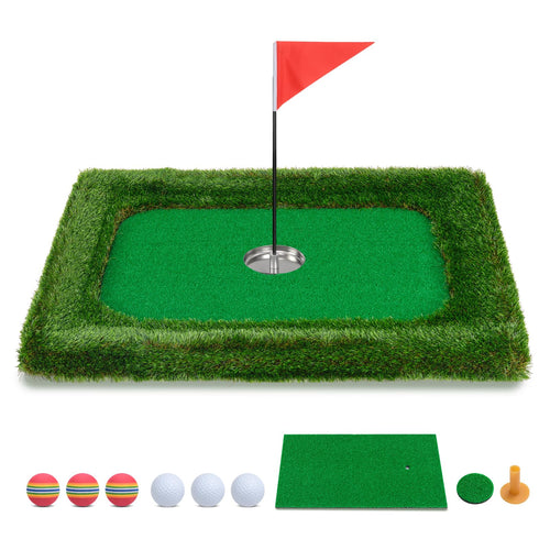 Floating Golf Green for Pool, Chipping Green Mat w/Hitting Mat, Golf Balls, Rectangle, 37.5" x 25.5"