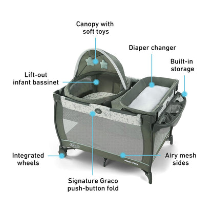 Graco Pack 'n Play Close2Baby Bassinet Playard Features Portable Bassinet Diaper Changer and More, Derby