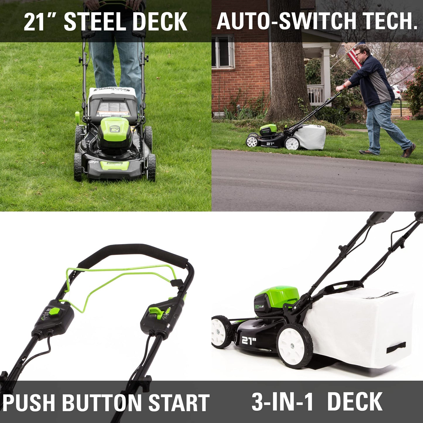 80V Cordless 21′�?Self-Propelled Brushless Lawn Mower | Greenworks