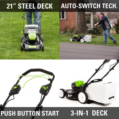 80V Cordless 21′�?Self-Propelled Brushless Lawn Mower | Greenworks