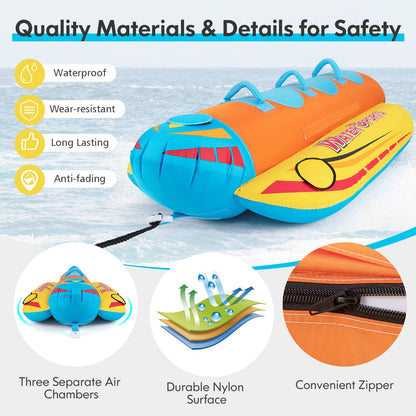 Inflatable Towable Tubes for Boating, Water Sports Banana Boat with 3 EVA-padded Seats for Towing Rider