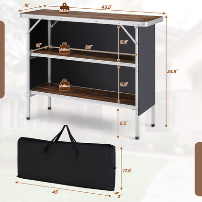 Goplus Folding Camping Table, Aluminum Portable Pop-Up Bar Table with 2-Tier Storage Shelves