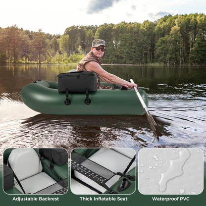 Inflatable Float Tube, Fishing Belly Boat with Fish Ruler, 2 Detachable Storage Bags, Pump, Carry Bag