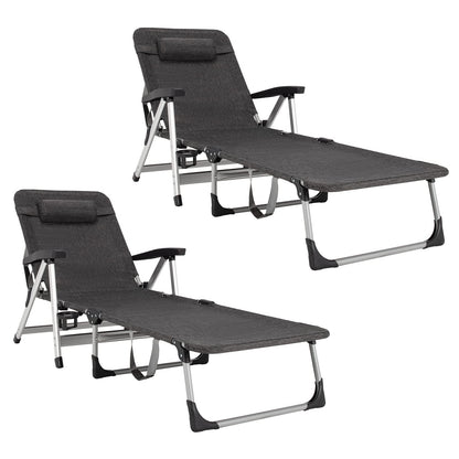 Chaise Lounge Chair, Folding Outdoor Patio Lounger with Cup Holder & Detachable Headrest