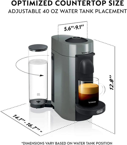 Nespresso Vertuo Plus Coffee and Espresso Maker by De'Longhi, Grey with Aeroccino Milk Frother