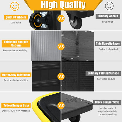 Folding Platform Cart, 330LBS Rolling Flatbed Cart Hand Platform Truck Push Dolly for Loading, Yellow