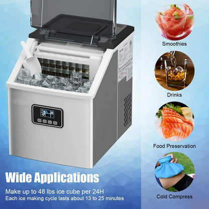 Countertop Ice Maker Machine, Stainless Steel, 48LBS/24H, Self-Clean Function