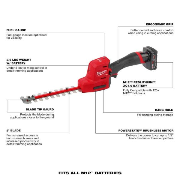 2533-21-2726-20 M12 FUEL 8 in. 12V Lithium-Ion Brushless Cordless Hedge Trimmer Kit with M18 FUEL 24 in. Hedge Trimmer (2-Tool)