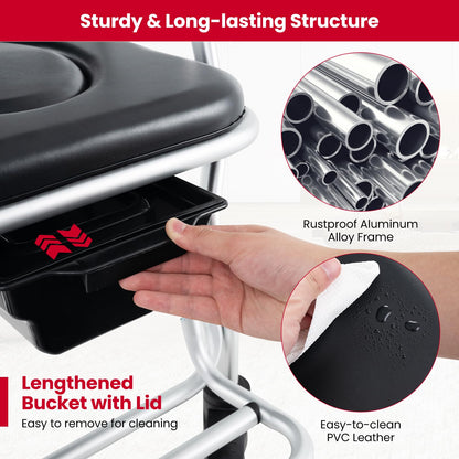 4 in 1 Shower Commode Wheelchair, 330lbs Foldable Bedside Commode Chair for Toilet with Arms