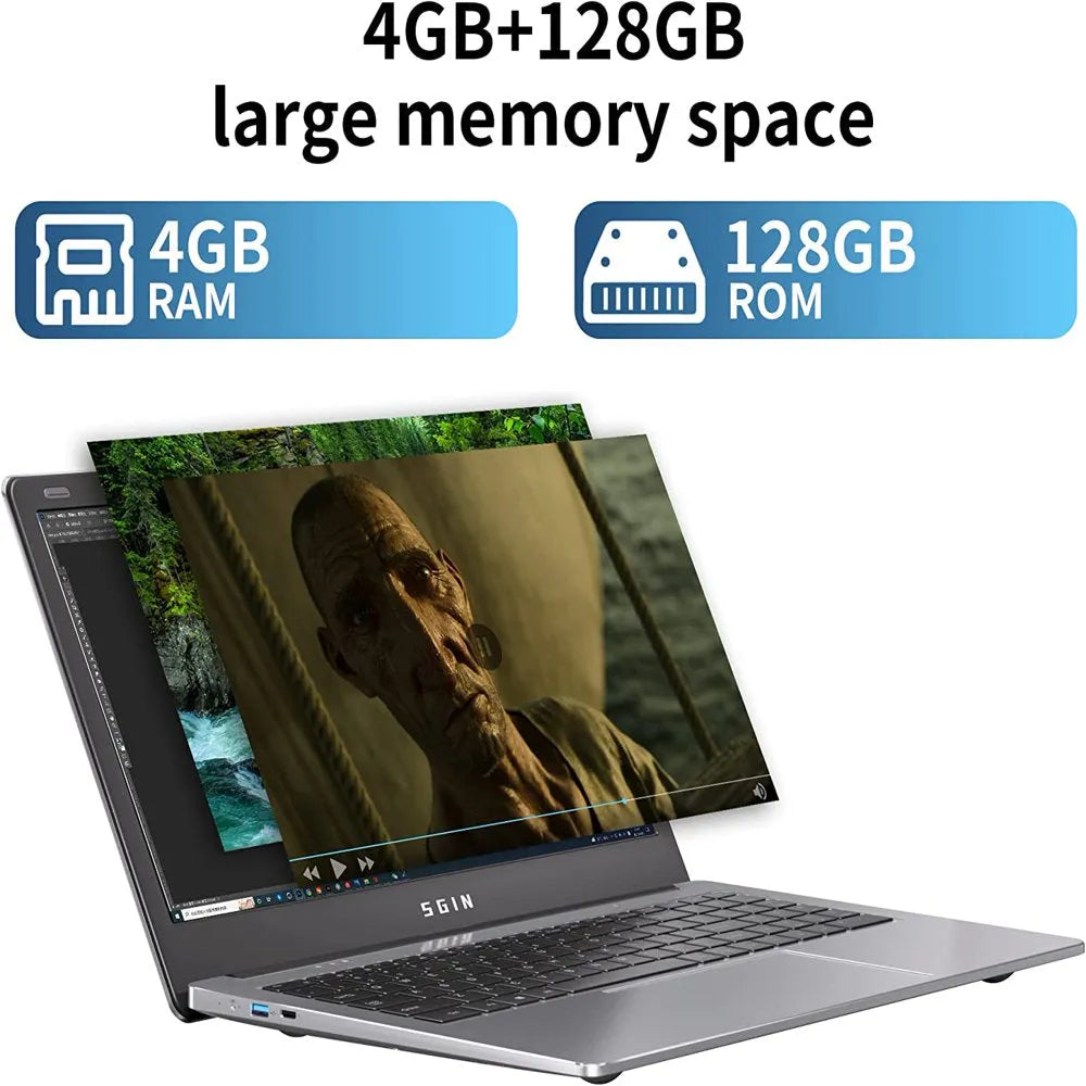 SGIN 15.6Inch Laptop 4GB DDR4 128GB SSD Windows 11 with 4 Core Intel Celeron, Full HD 1920X1080