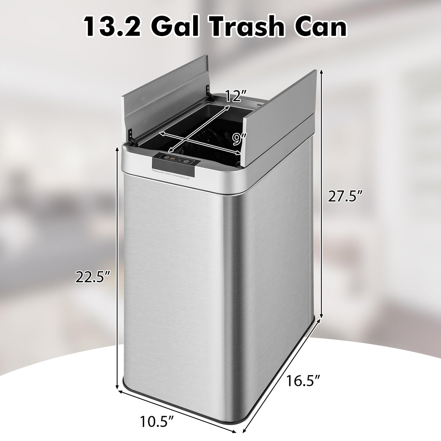 Slim Kitchen Trash Can, 13.2 Gallon Motion Sensor Garbage Bin with Wing Lids, Anti-Fingerprint Touchless Waste Bin