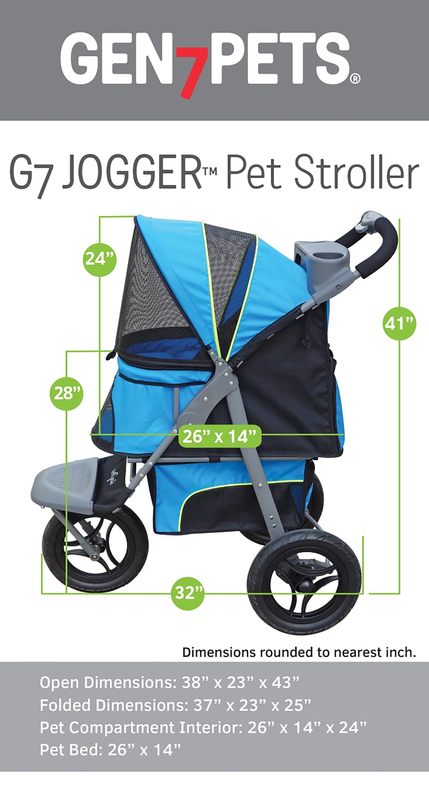 Gen7Pets Jogger Dog Stroller, Trailblazer Blue, 38
