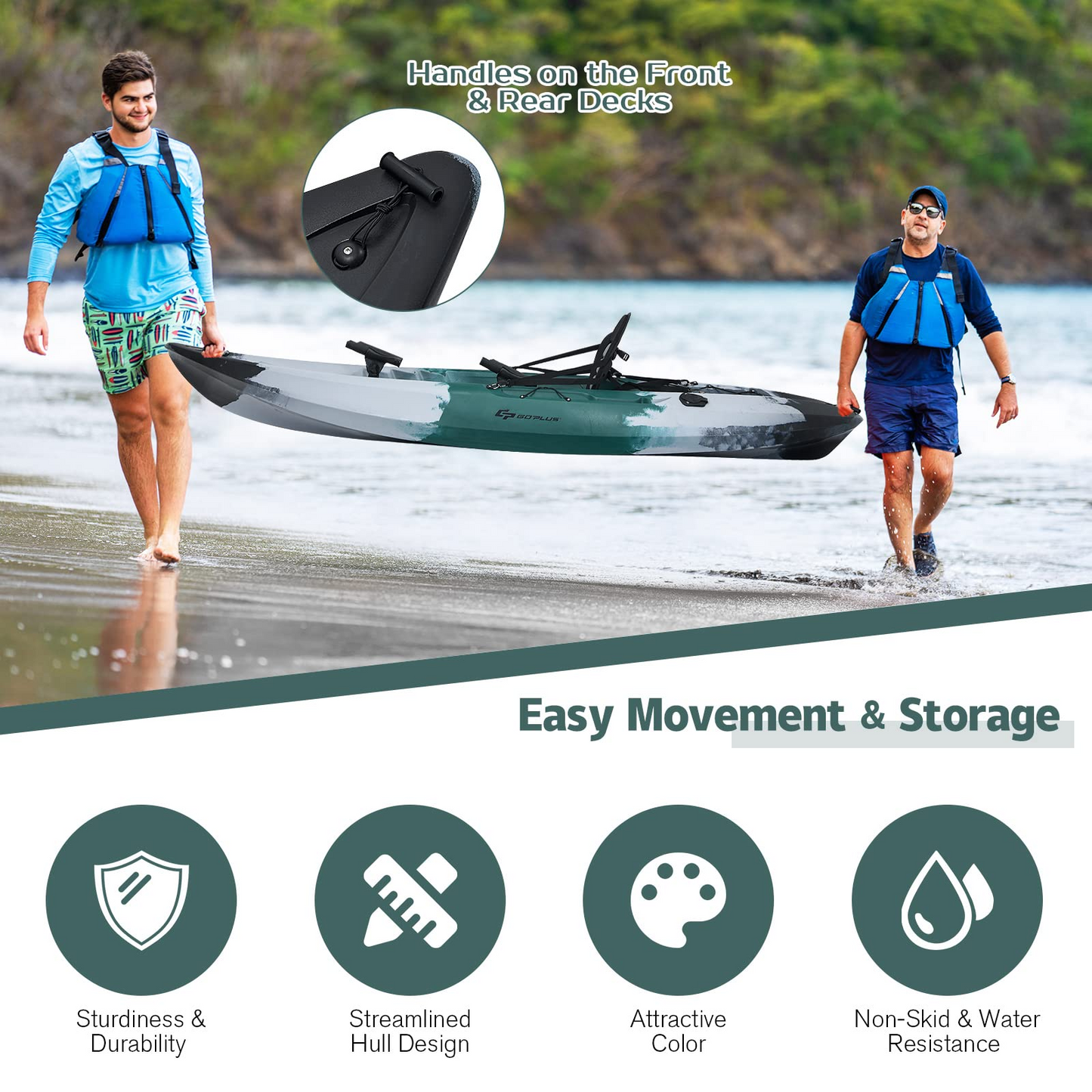 Sit-on-Top Fishing Kayaks for Adults, 9.7 FT One Person Recreational Touring Kayak