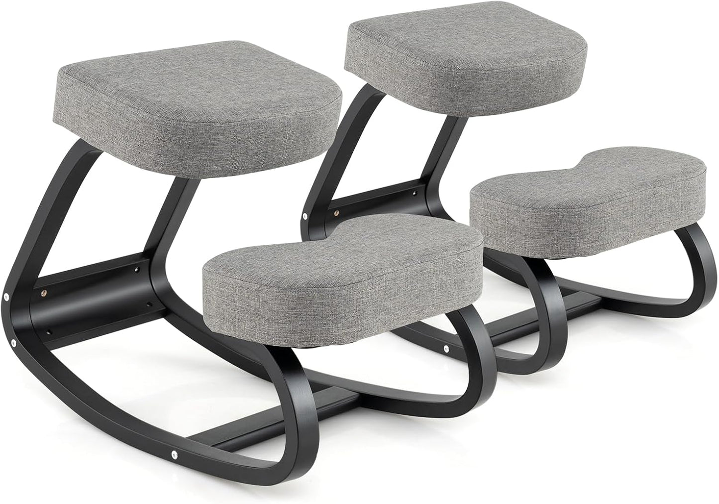 Ergonomic Kneeling Chair, Rocking Upright Posture Chair with Soft Seat & Knee Pads, Gray and Black