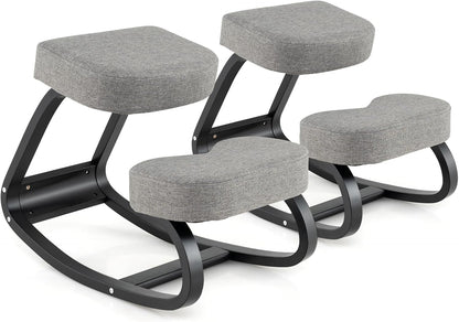 Ergonomic Kneeling Chair, Rocking Upright Posture Chair with Soft Seat & Knee Pads, Gray and Black