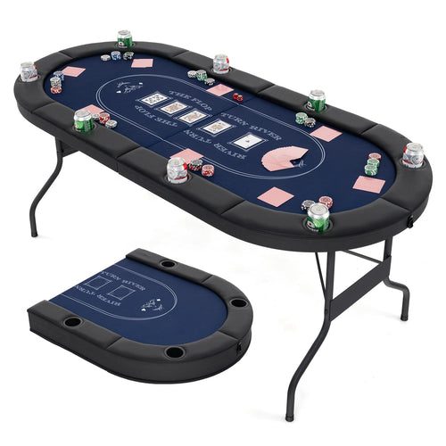 72�?Poker Table Foldable, 8 Players Card Board Game Table w/Deep Metal Cup Holders