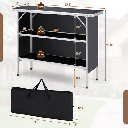 Goplus Folding Camping Table, Aluminum Portable Pop-Up Bar Table with 2-Tier Storage Shelves
