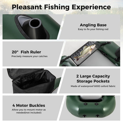 Inflatable Float Tube, Fishing Belly Boat with Fish Ruler, 2 Detachable Storage Bags, Pump, Carry Bag