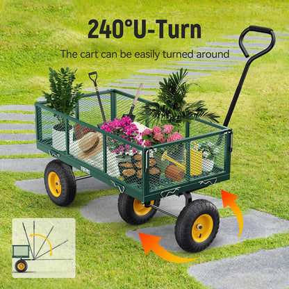 Steel Garden Cart, 2-in-1 1400 lbs Heavy Duty Utility Wagon, with Removable Mesh Sides to Convert into Flatbed, 240?? U-Turn 13" Pneumatic Tires Garden Wagon for Farm Yard Lawn Garden Camping