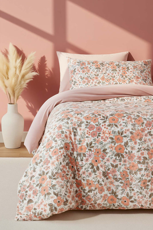 Pink Spring Polycotton Double Size Duvet Cover Set, Zipper, 200×215 cm, 3-Piece