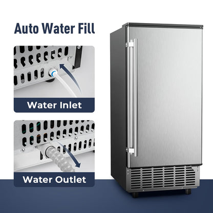 Commercial Under Counter Ice Maker Machine, 80Lbs/Day with 24lbs Ice Storage, Built-in Drain Pump/Automatic Cleaning/Timing Setting/Smart LCD Panel, Ideal for Both Home and Commercial Use