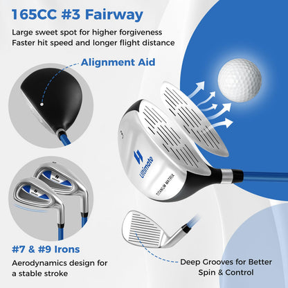 Junior Complete Golf Clubs Set for Kids, Right Hand Golf Clubs w/Stand Bag, Aged 8-10