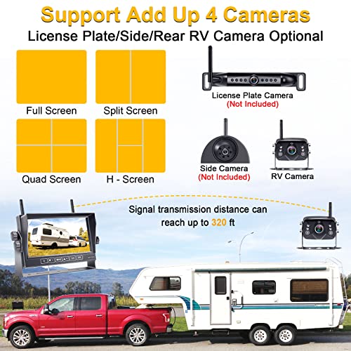 AMTIFO RV Backup Camera Wireless Touch-Key 7-Inch Monitor Split Screen 4 Channels for Campers/5th Wheels