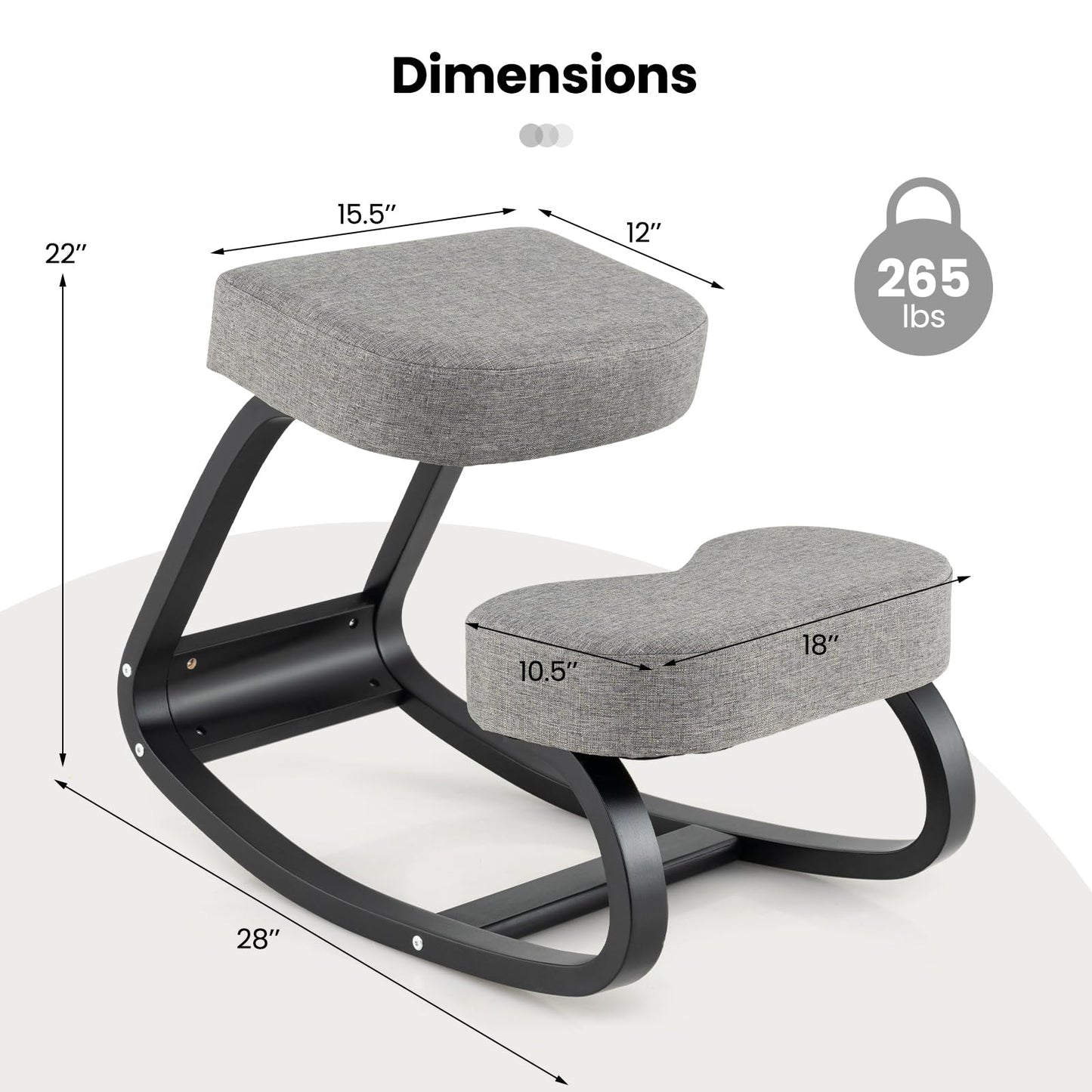 Ergonomic Kneeling Chair, Rocking Upright Posture Chair with Soft Seat & Knee Pads, Gray and Black