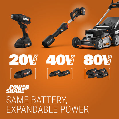 Worx 40V Cordless Lawn Mower 14 with Intellicut, Mulching, 2x20V 4.0Ah Batteries and Charger Included