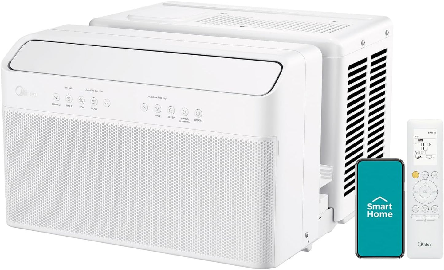 8,000 BTU U-Shaped Smart Inverter Air Conditioner Cools up to 350 Sq. Ft., Ultra Quiet with Open Window Flexibility, Compatible with Alexa, 35% Energy Savings, Remote Control (Renewed)