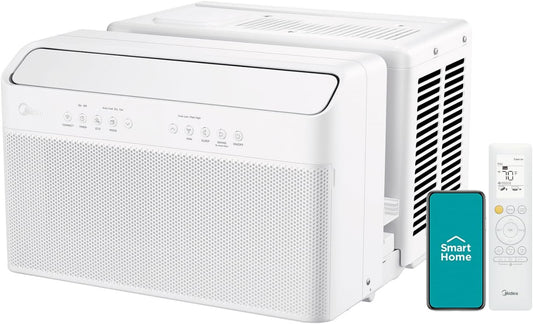 8,000 BTU U-Shaped Smart Inverter Air Conditioner Cools up to 350 Sq. Ft., Ultra Quiet with Open Window Flexibility, Compatible with Alexa, 35% Energy Savings, Remote Control (Renewed)