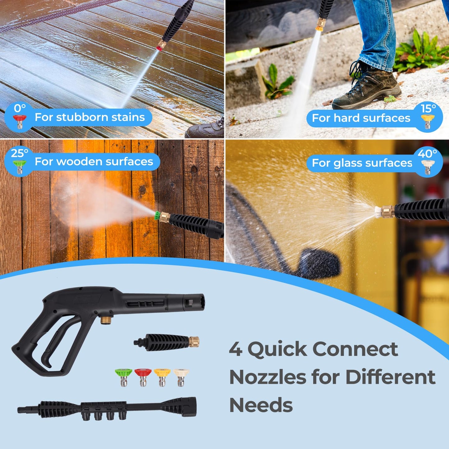 Electric Pressure Washer, 1900 PSI 1.8 GPM High Pressure Power Washer w/ 4 Quick Connect Nozzles