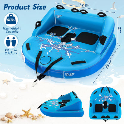 Inflatable Towable Tubes for Boating, 1-2 Person Water Sport Towables for Boat to Pull, Sofa Style Boat Tube with Drainage