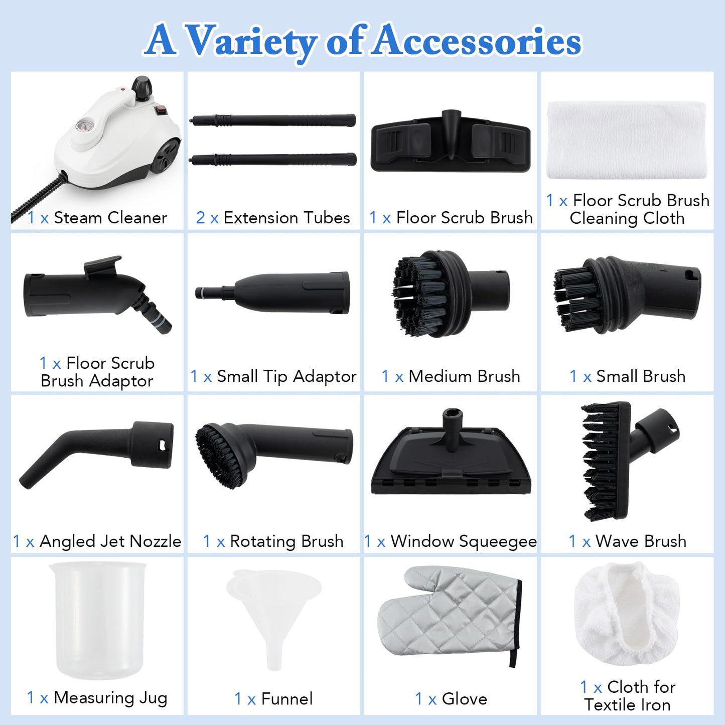 Multipurpose Steam Cleaner, 1800W Portable Household Steamer with 15 Accessories