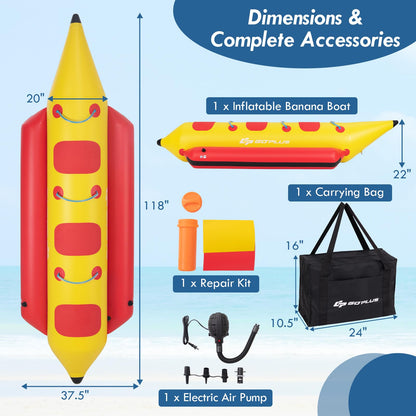 Inflatable Towable Tubes for Boating, 1-3 Rider Hot Dog Tube w/Electric Air Pump, Carrying Bag
