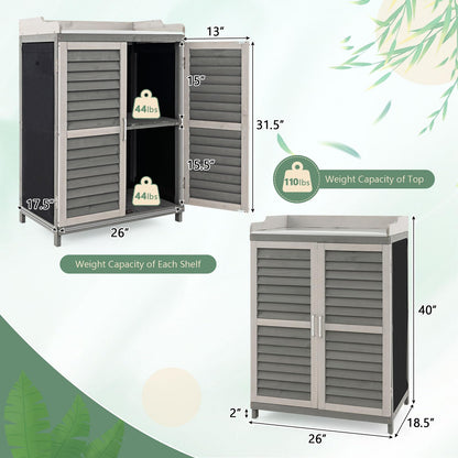 Goplus Outdoor Potting Bench Table, Garden Storage Cabinet w/Metal Tabletop
