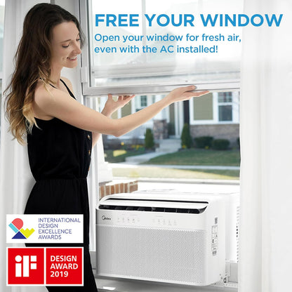 8,000 BTU U-Shaped Smart Inverter Air Conditioner Cools up to 350 Sq. Ft., Ultra Quiet with Open Window Flexibility, Compatible with Alexa, 35% Energy Savings, Remote Control (Renewed)