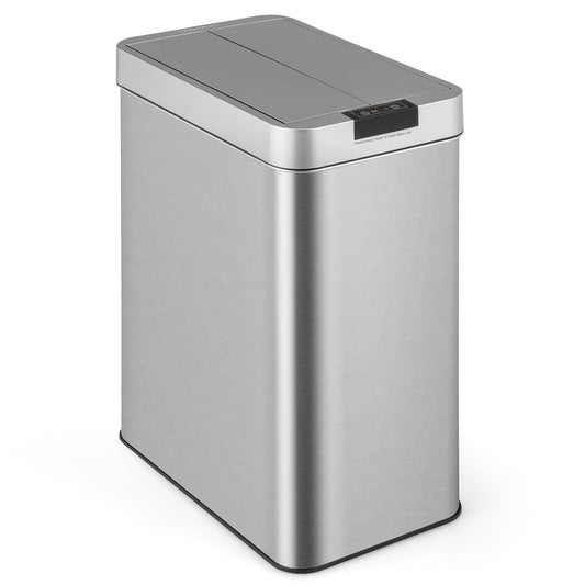 Slim Kitchen Trash Can, 13.2 Gallon Motion Sensor Garbage Bin with Wing Lids, Anti-Fingerprint Touchless Waste Bin