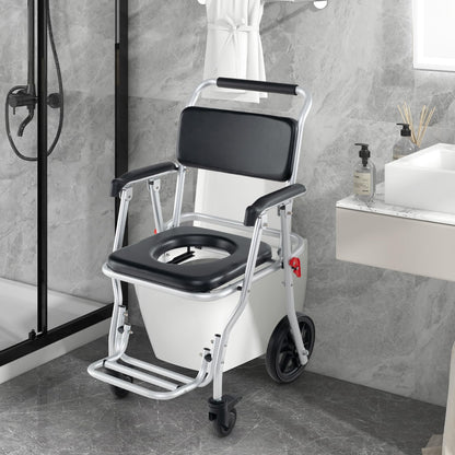 4 in 1 Shower Commode Wheelchair, 330lbs Foldable Bedside Commode Chair for Toilet with Arms