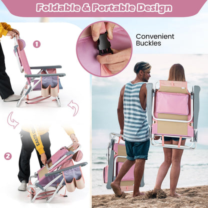 Backpack Beach Chairs, 4 Pcs Portable Camping Chairs with Cool Bag and Cup Holder