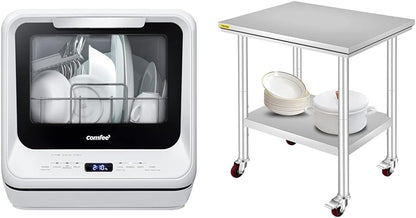 COMFEE' Portable Dishwasher Countertop with 5L Built-in Water Tank, No Hookup Needed, 6 Programs, 360?? Dual Spray, 192?H High-Temp& Air-Dry Function, Mini Dishwasher for RVs, White