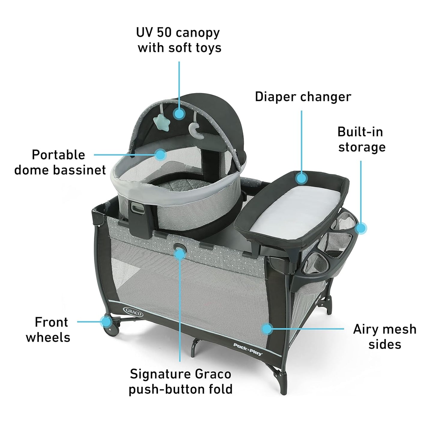 Graco Pack 'n Play Close2Baby Bassinet Playard Features Portable Bassinet Diaper Changer and More, Derby
